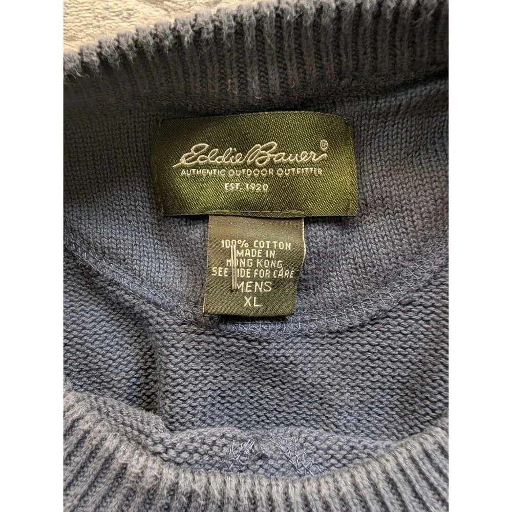 Vintage Eddie Bauer Sweater Men's Extra Large Blue Cotton Knit Crew Neck Outdoor
